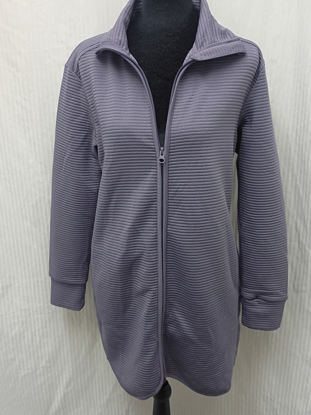 MPG Ribbed Zip-Front Jacket in Lavender Gray S